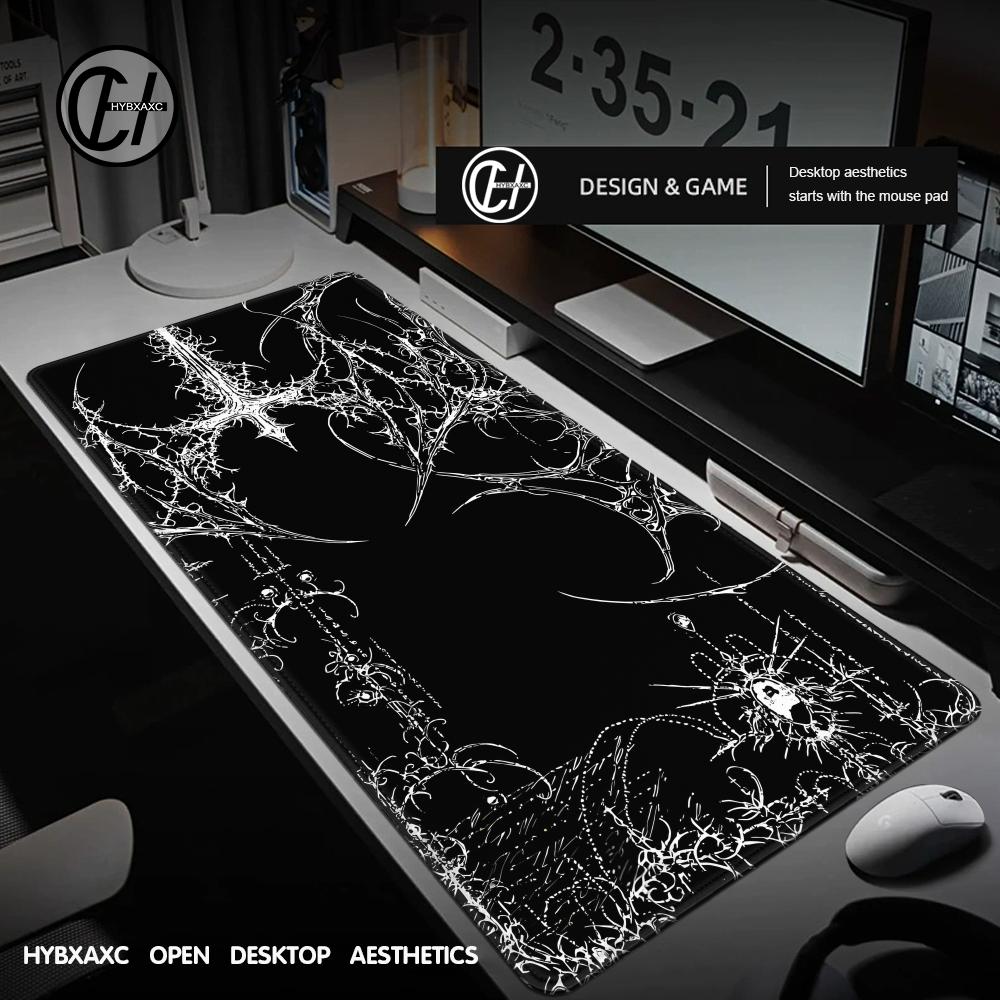 Desk Setup Accessories Aesthetic - Black White Cybersigilism Deskmat Gothic Centipede