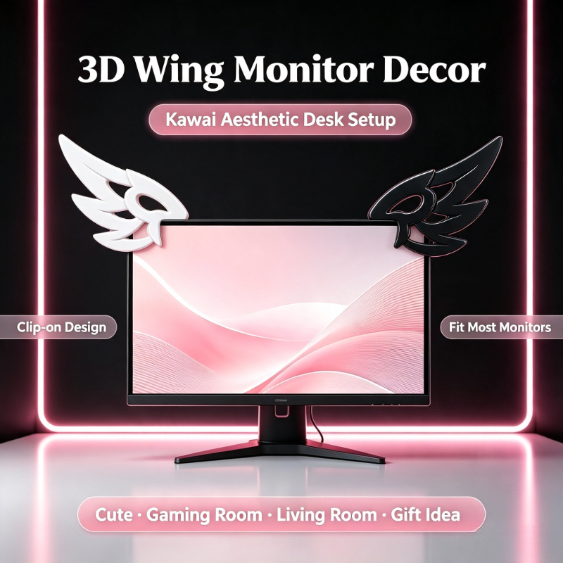 Desk Setup Accessories Aesthetic - Kawaii 3D Wing Decor for Computer