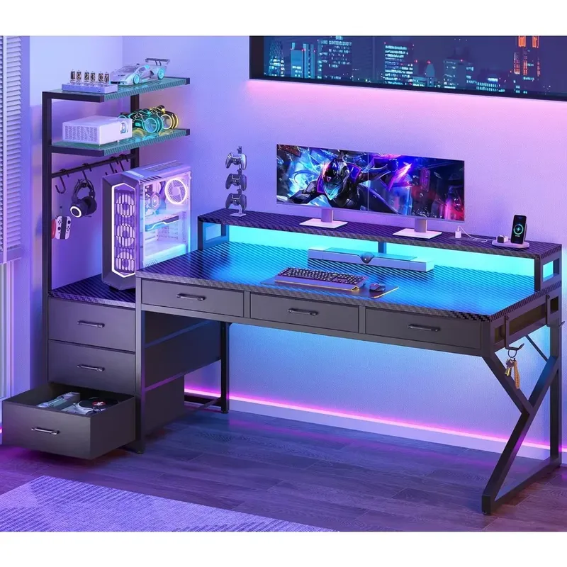 Desk Setup Corner - 55 Inch Gaming Desk with 6