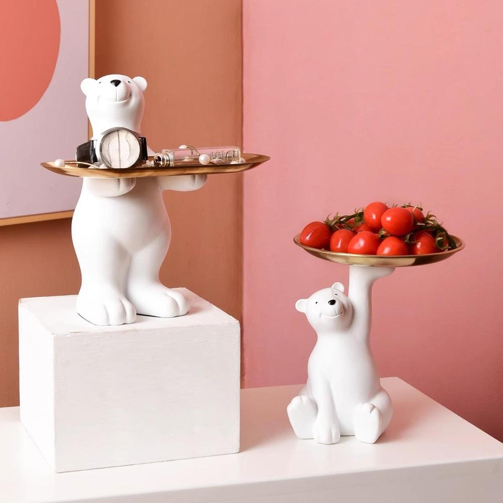Desk Setup Shelf - Bear Figurine Desk Storage Tray Multipurpose