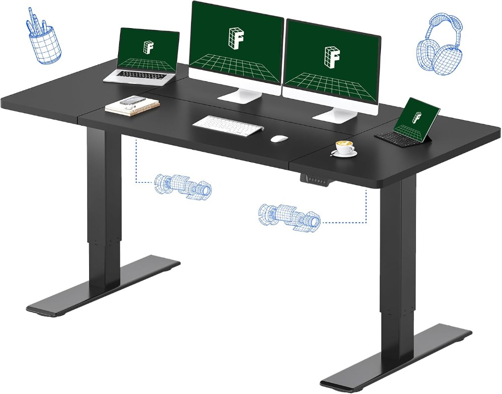 Desk Setup Dual Monitor - FLEXISPOT Electric Standing Desk, Black |