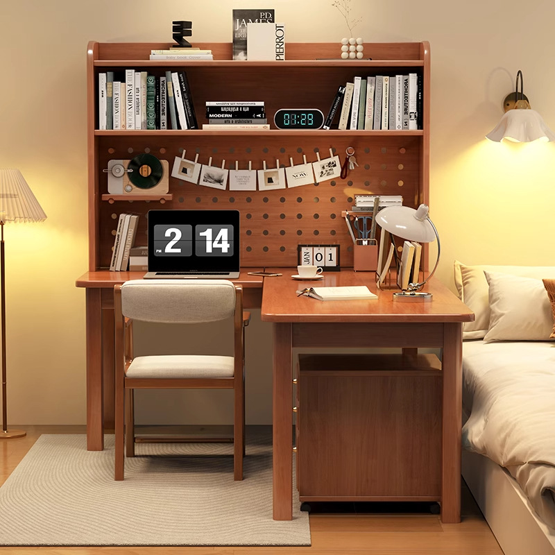 Desk Setup L Shaped - Modern 7-Character L-Shape Solid Wood Corner