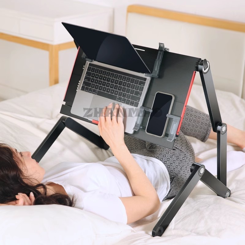 Desk Setup Notebook - Lying Flat on The Bed, Laptop