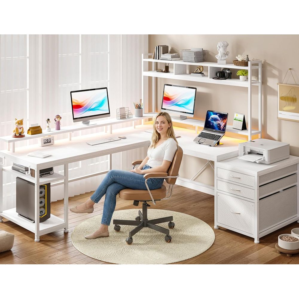 104-inch L-Shaped Desk for Dua - đánh giá và giá Desk Setup Dual Monitor