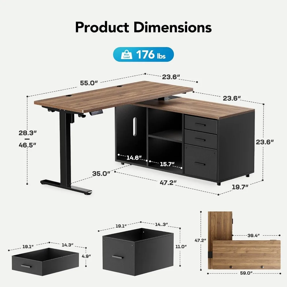HUANUO 55 Inch L Shaped Standi - đánh giá và giá Desk Setup L Shaped