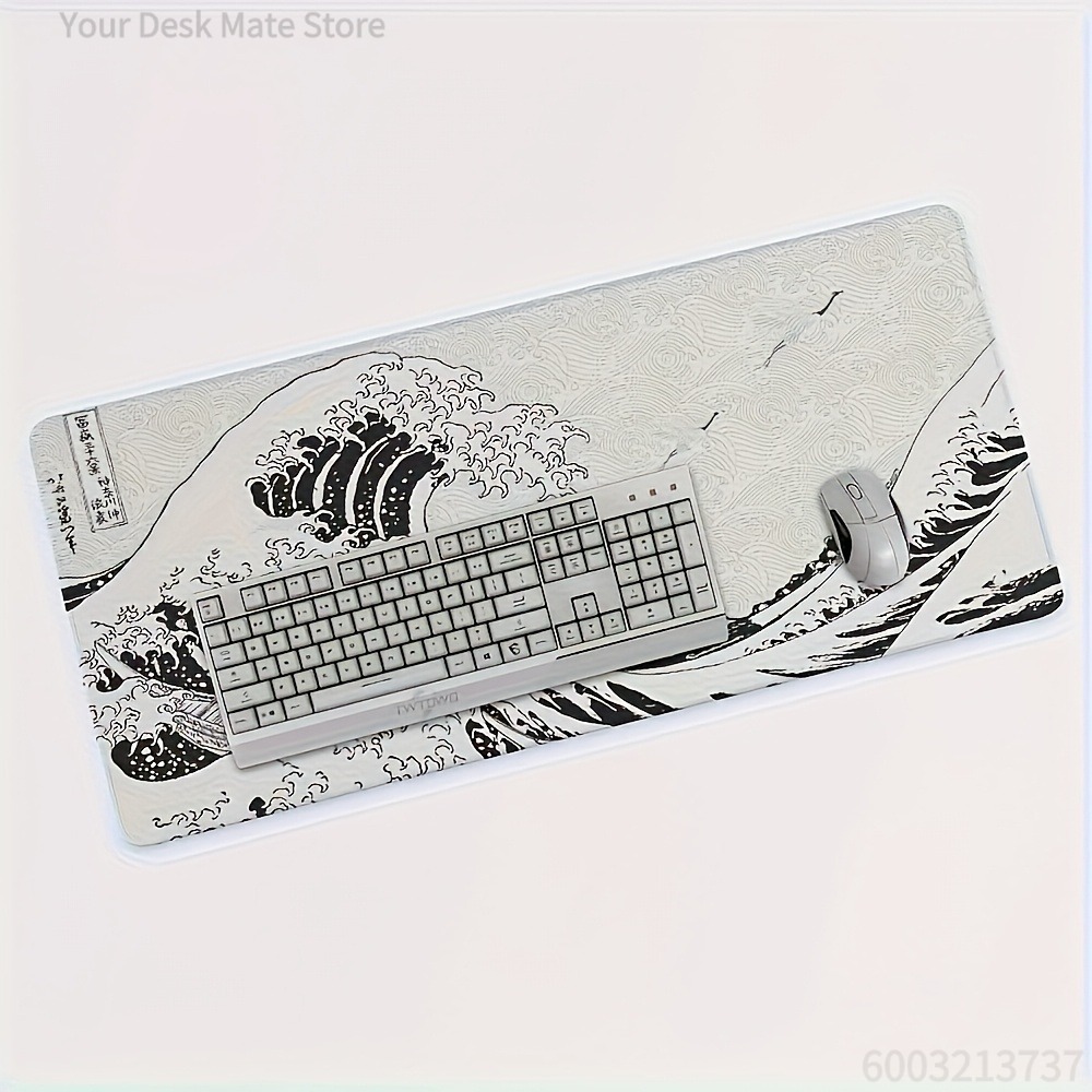 Black White Wave Art XXL Desk  - đánh giá và giá Desk Setup Black And White