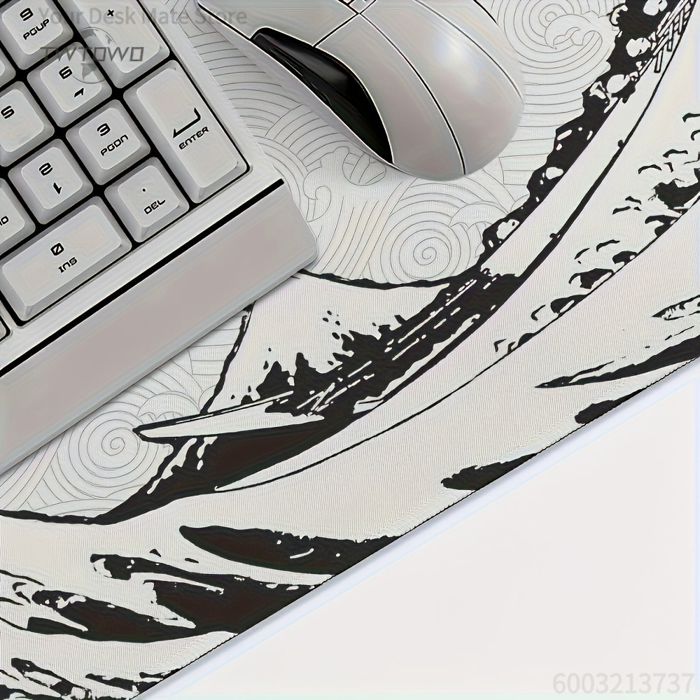 Black White Wave Art XXL Desk  - đánh giá và giá Desk Setup Black And White