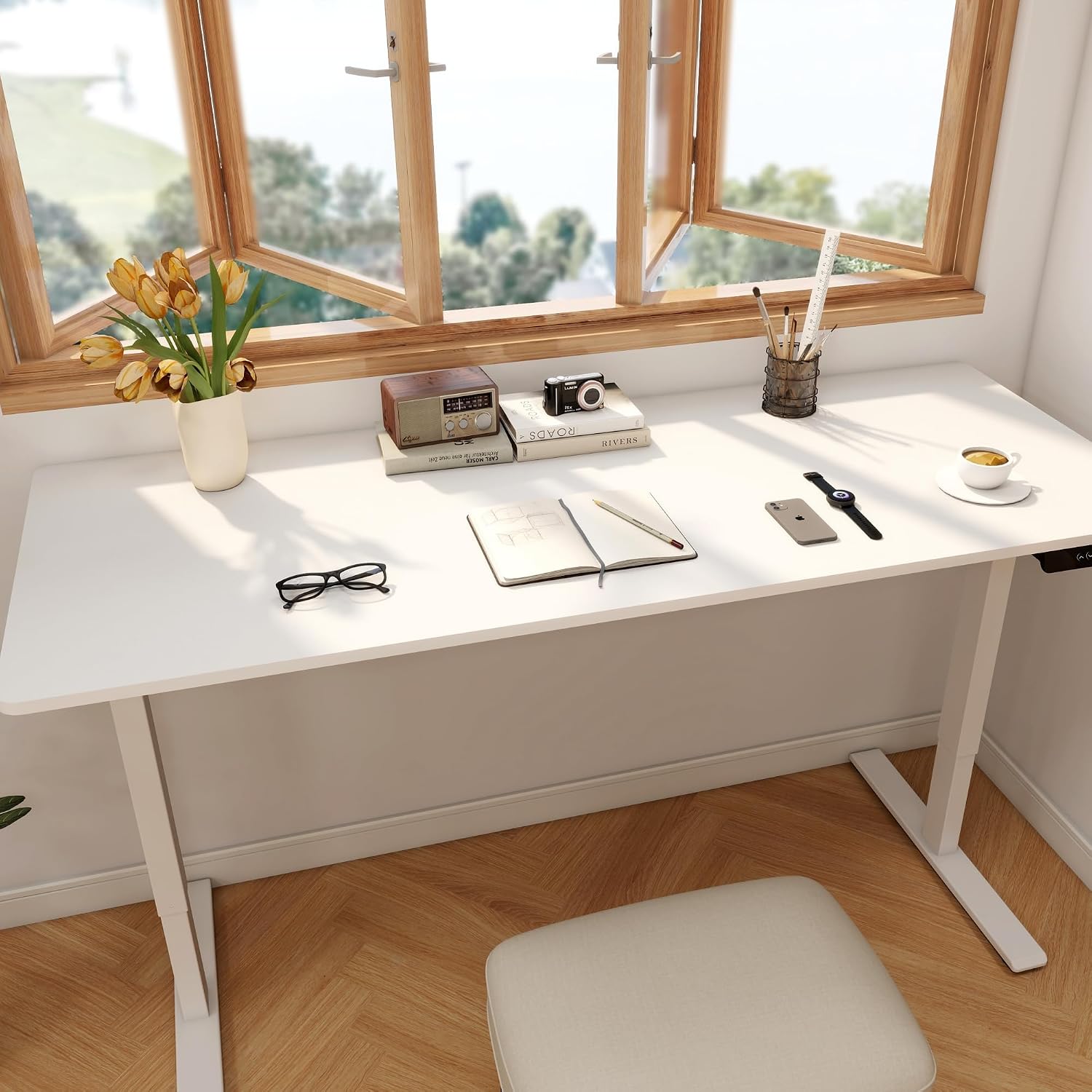 Large Dual Motor Electric Stan - đánh giá và giá Desk Setup Dual Monitor