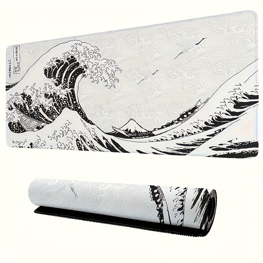 Black White Wave Art XXL Desk  - đánh giá và giá Desk Setup Black And White