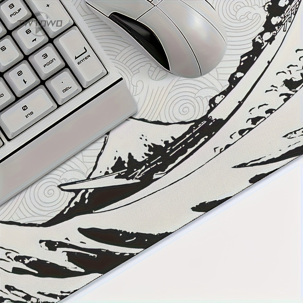 Black White Wave Art XXL Desk  - đánh giá và giá Desk Setup Black And White
