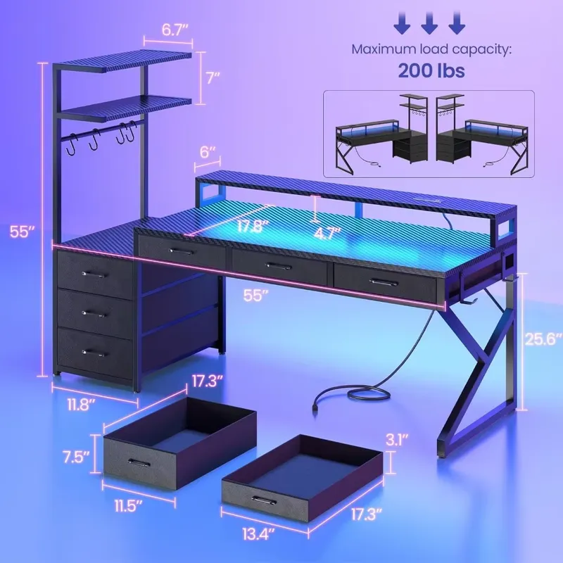 55 Inch Gaming Desk with 6 Dra - đánh giá và giá Desk Setup Corner