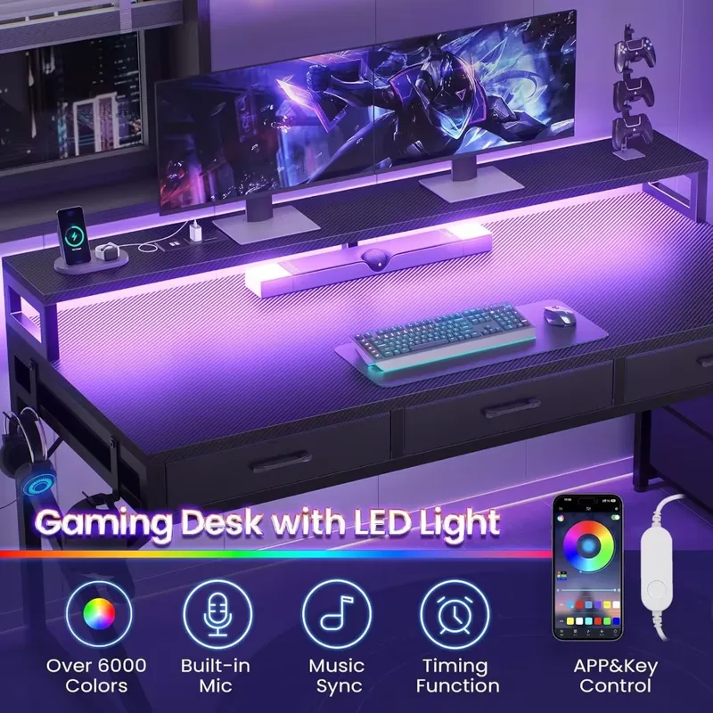 55 Inch Gaming Desk with 6 Dra - đánh giá và giá Desk Setup Corner