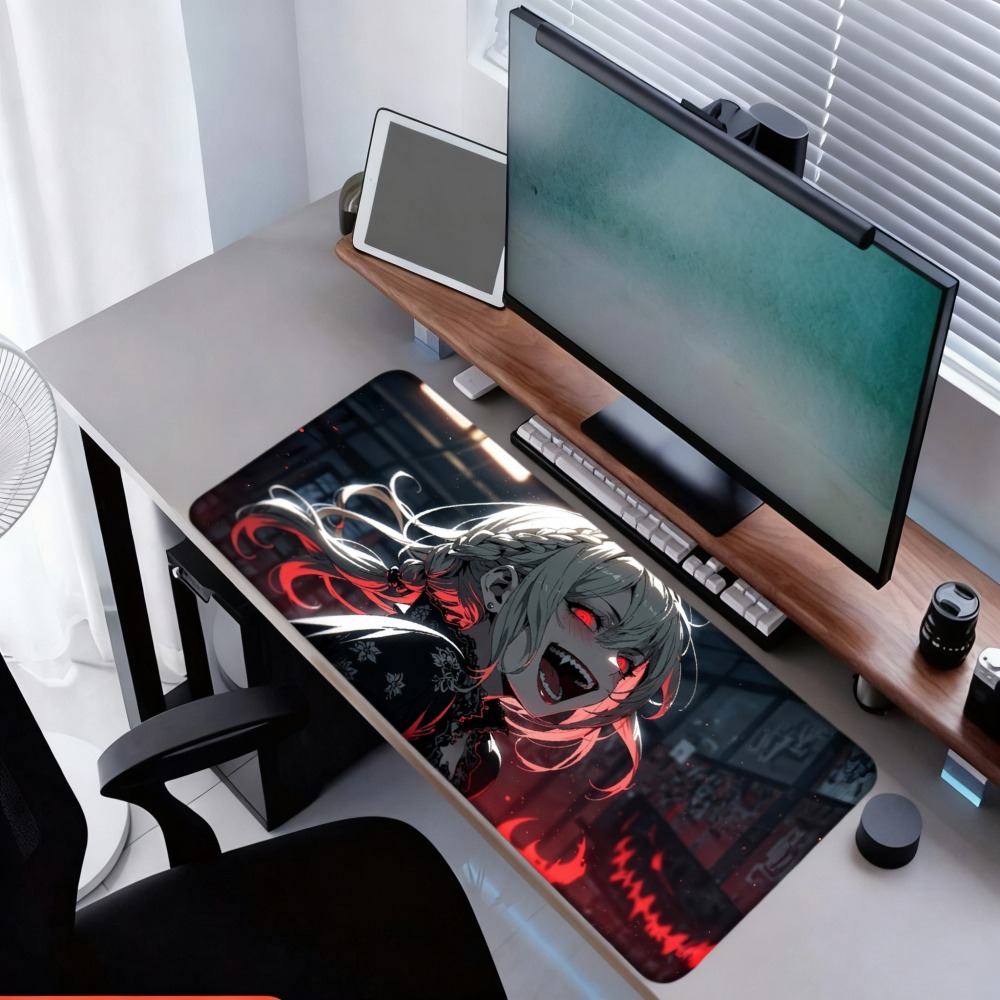 An anime girl with red flames  - đánh giá và giá Desk Setup Designer