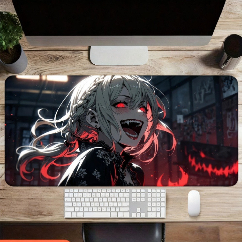 An anime girl with red flames  - đánh giá và giá Desk Setup Designer