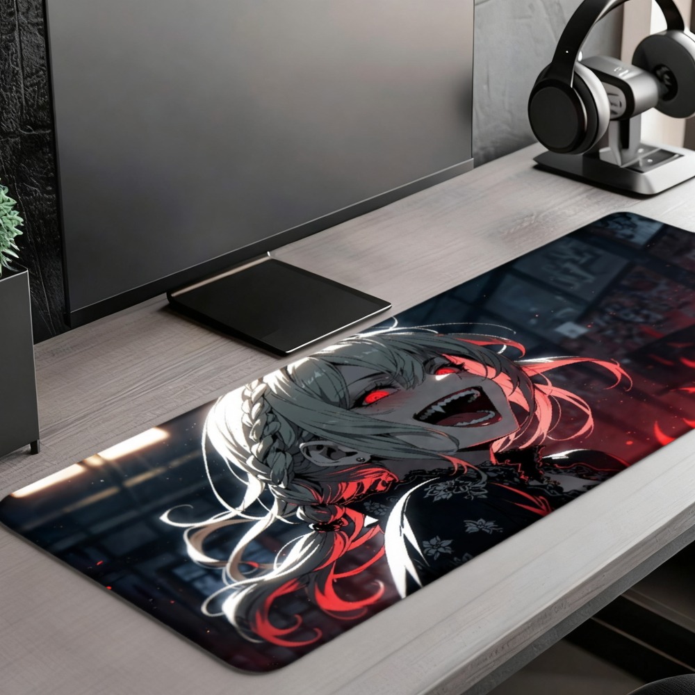 An anime girl with red flames  - đánh giá và giá Desk Setup Designer