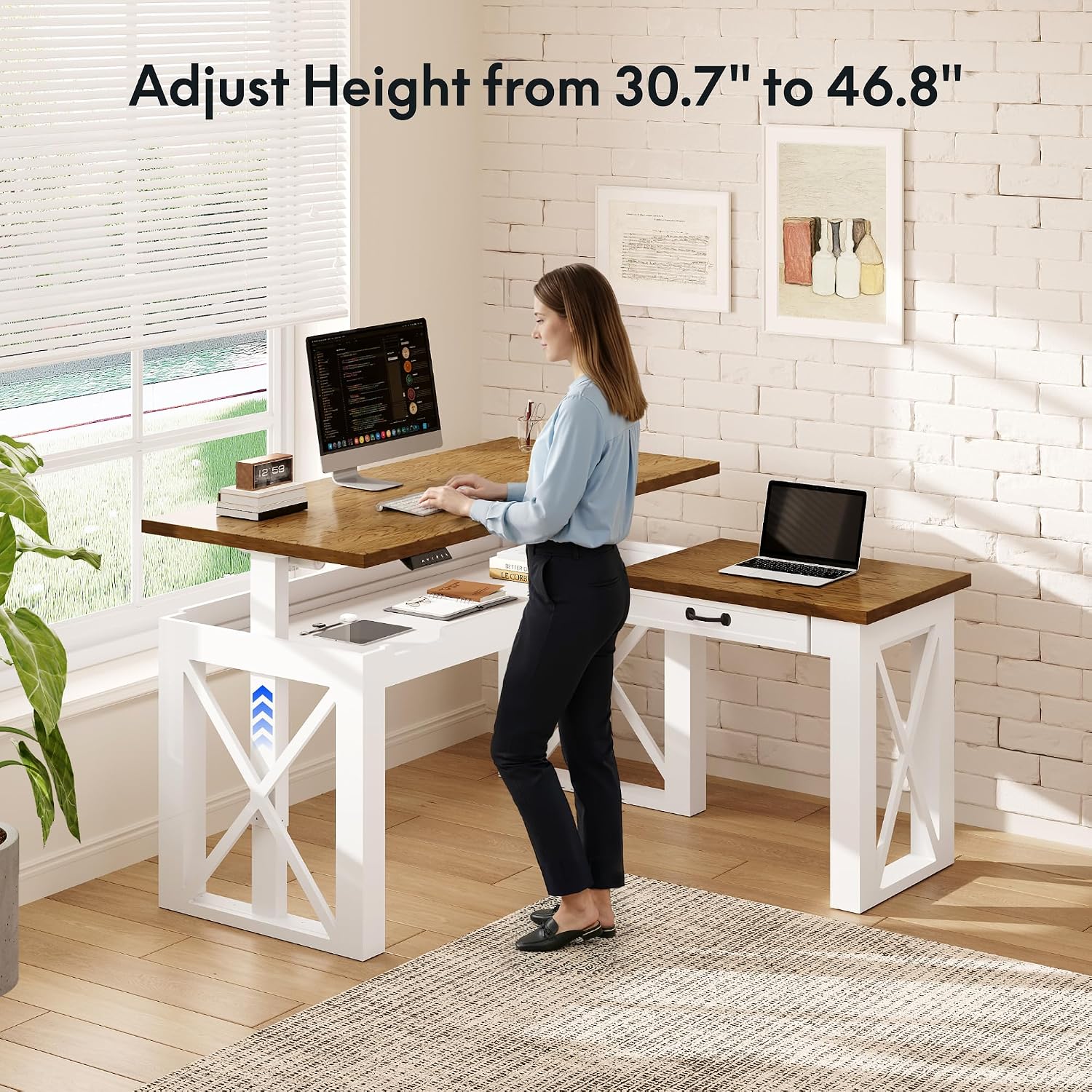 L Shaped Standing Desk with Dr - đánh giá và giá Desk Setup L Shaped