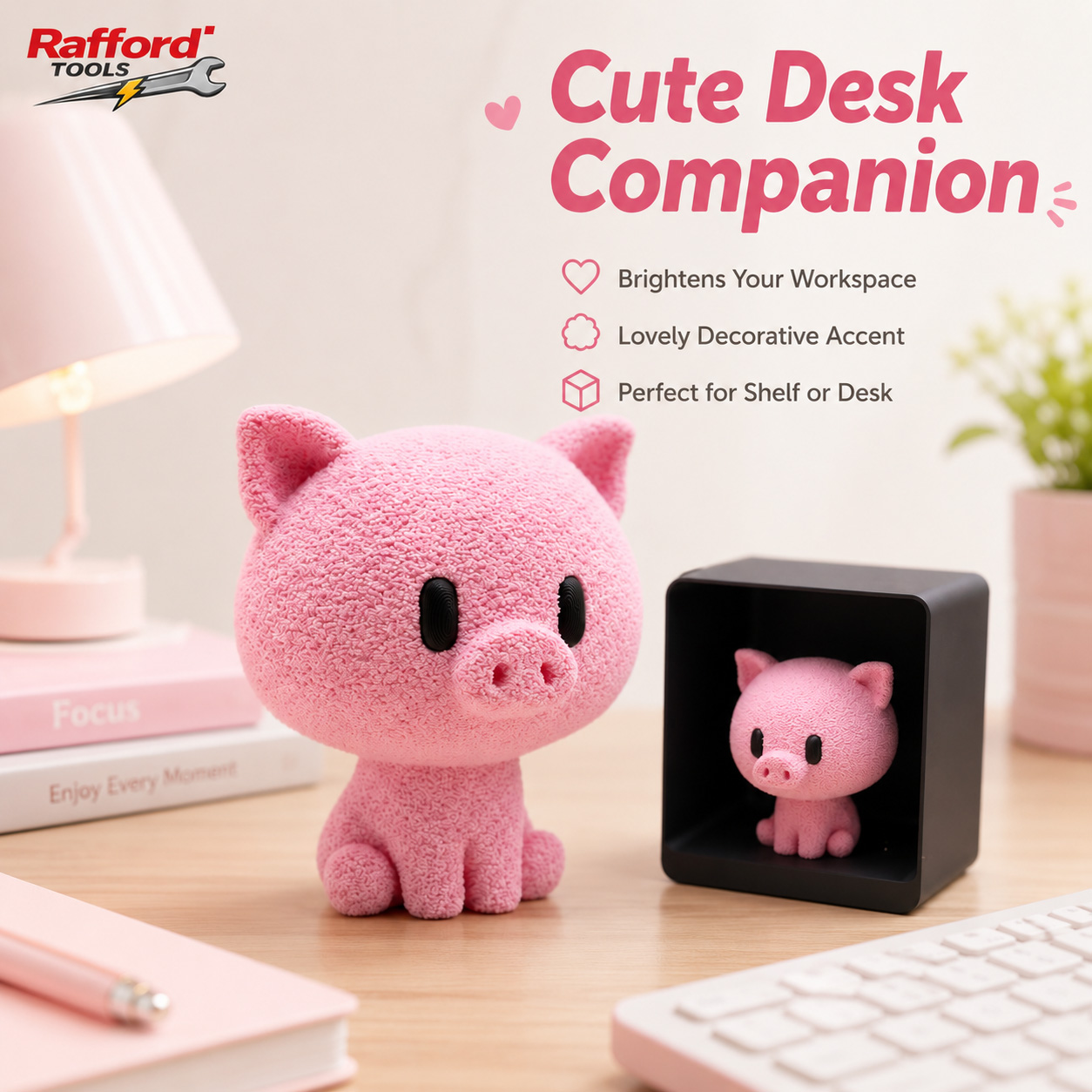 Rafford Cute Flocked Pink Pig  - đánh giá và giá Desk Setup Shelf