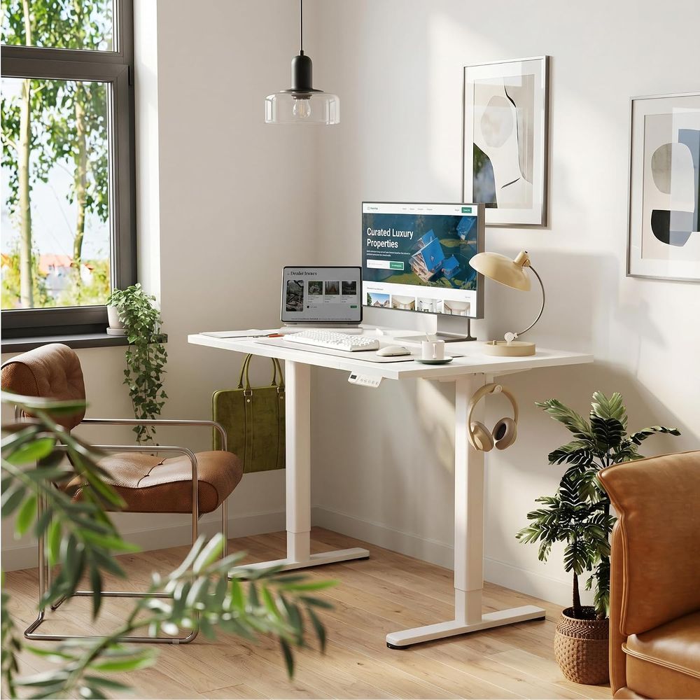 Motorized Adjustable Desk 48x2 - đánh giá và giá Desk Setup Dual Monitor