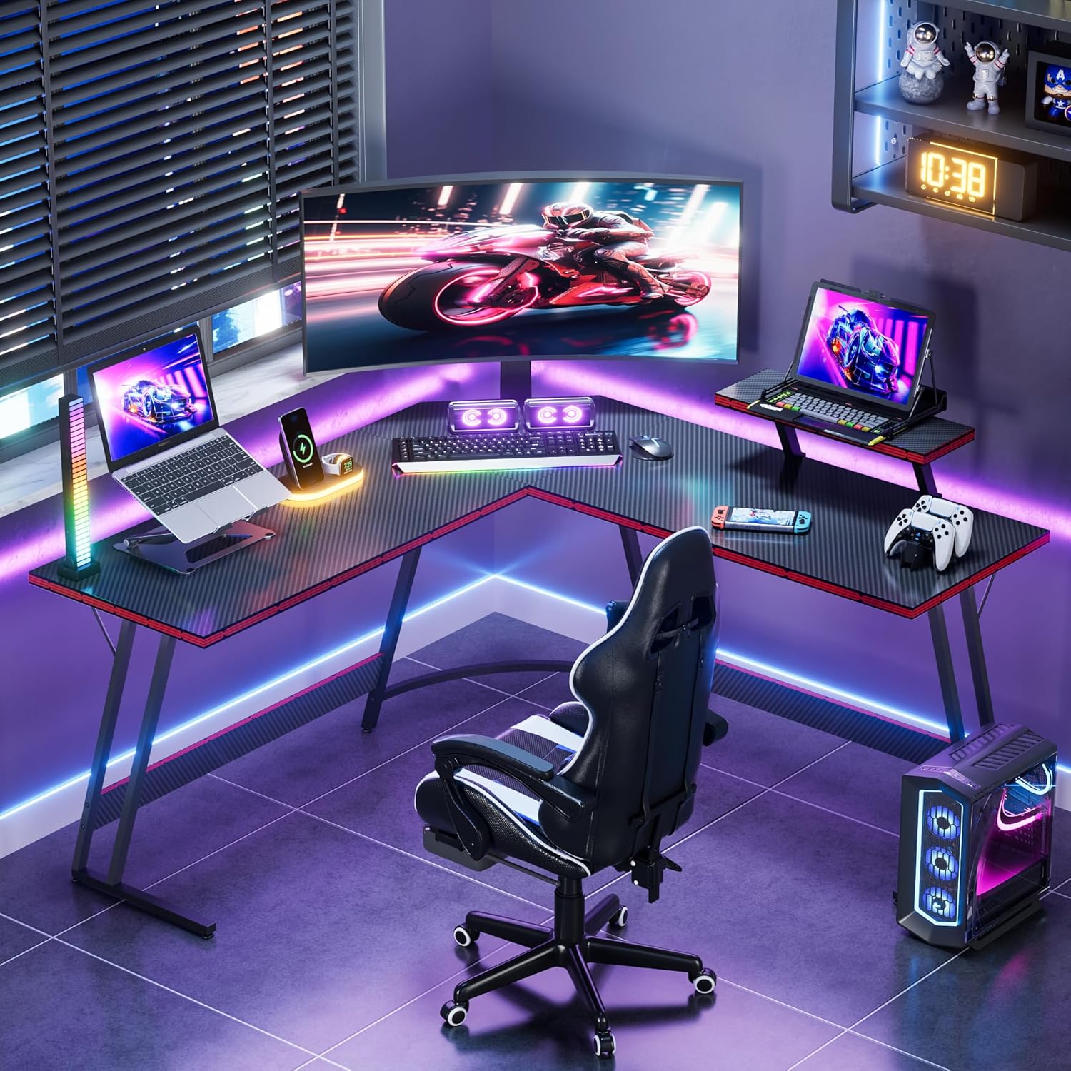L-Shaped Adjustable Gaming Des - đánh giá và giá Desk Setup L Shaped