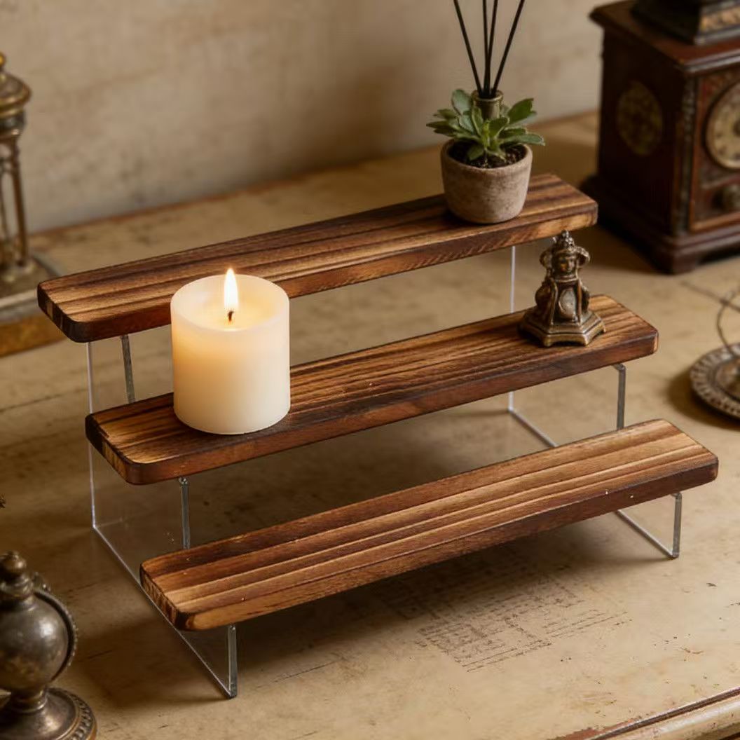 Charred Wooden Step Display St - đánh giá và giá Desk Setup Shelf