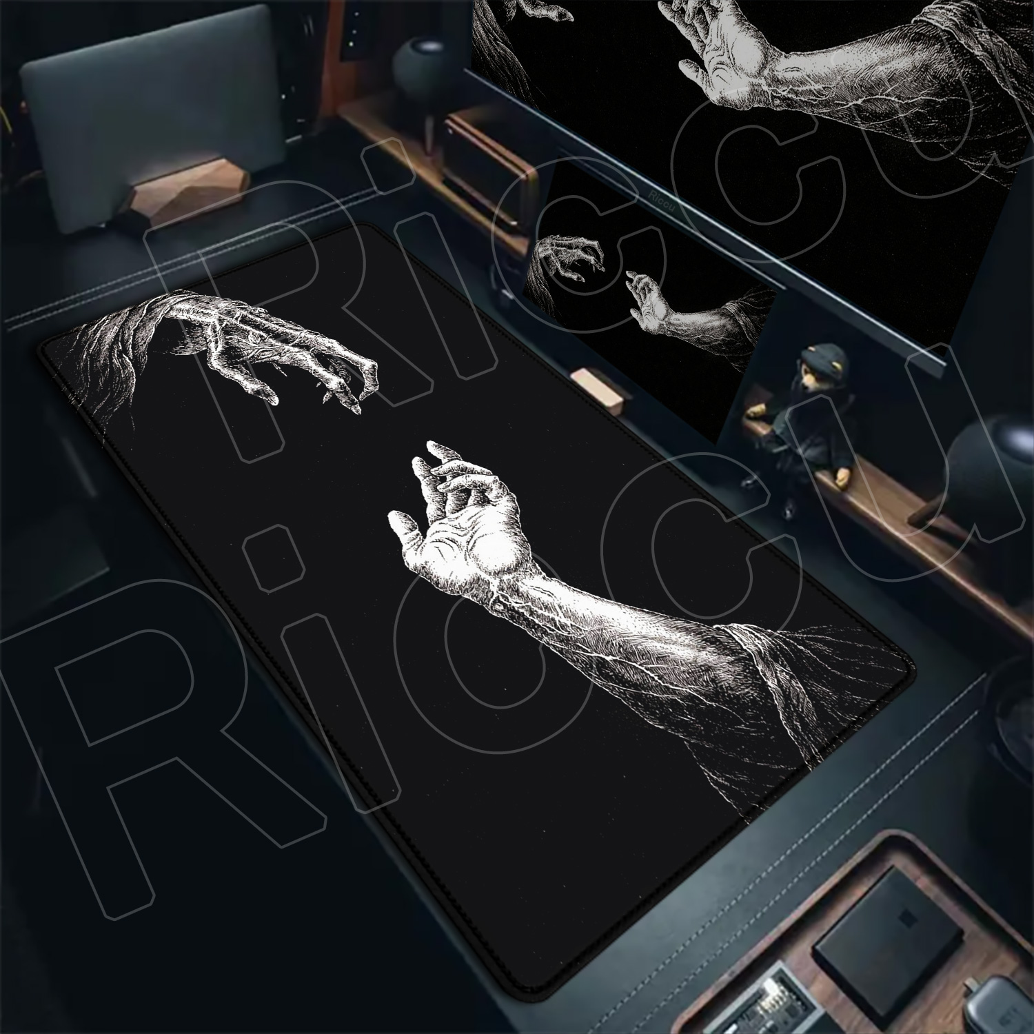 HD Large Black White XXL Gothi - đánh giá và giá Desk Setup Black And White