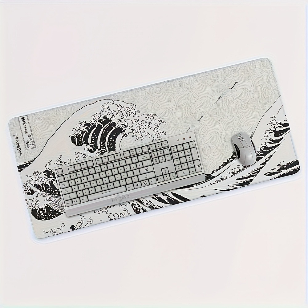 Black White Wave Art XXL Desk  - đánh giá và giá Desk Setup Black And White