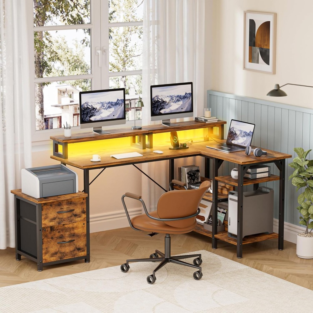 Office Desk with File Drawers& - đánh giá và giá Desk Setup Corner